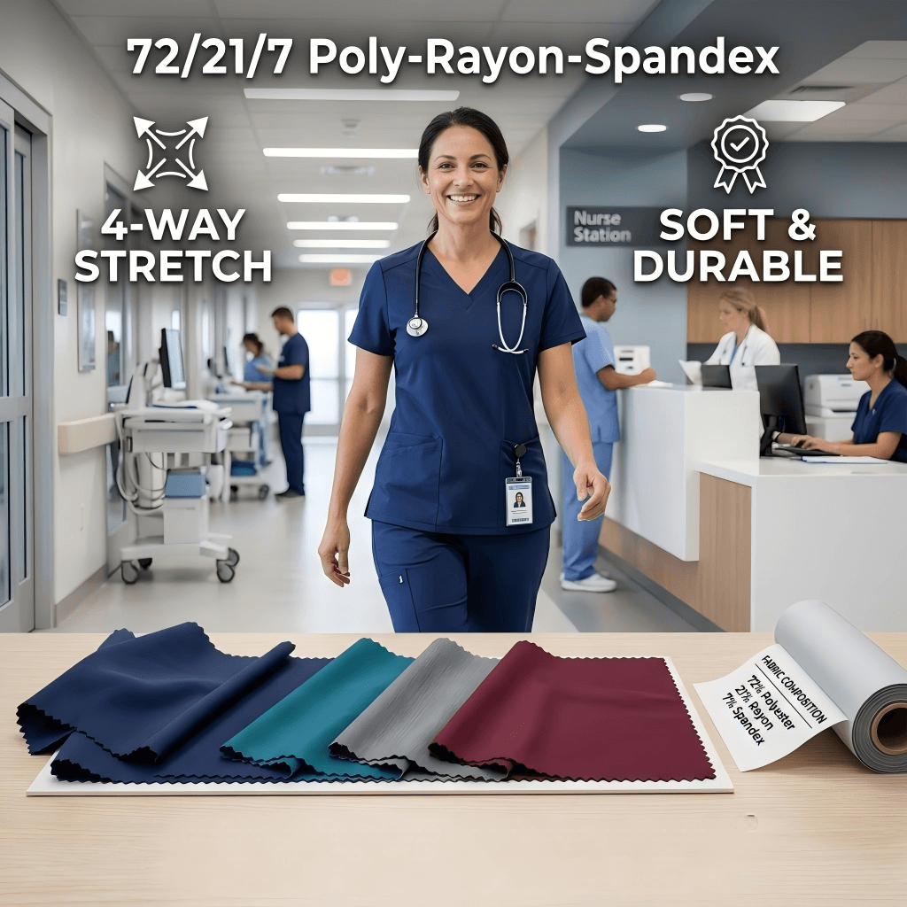 Polyester Rayon Spandex 4-Way Stretch Scrub Fabric