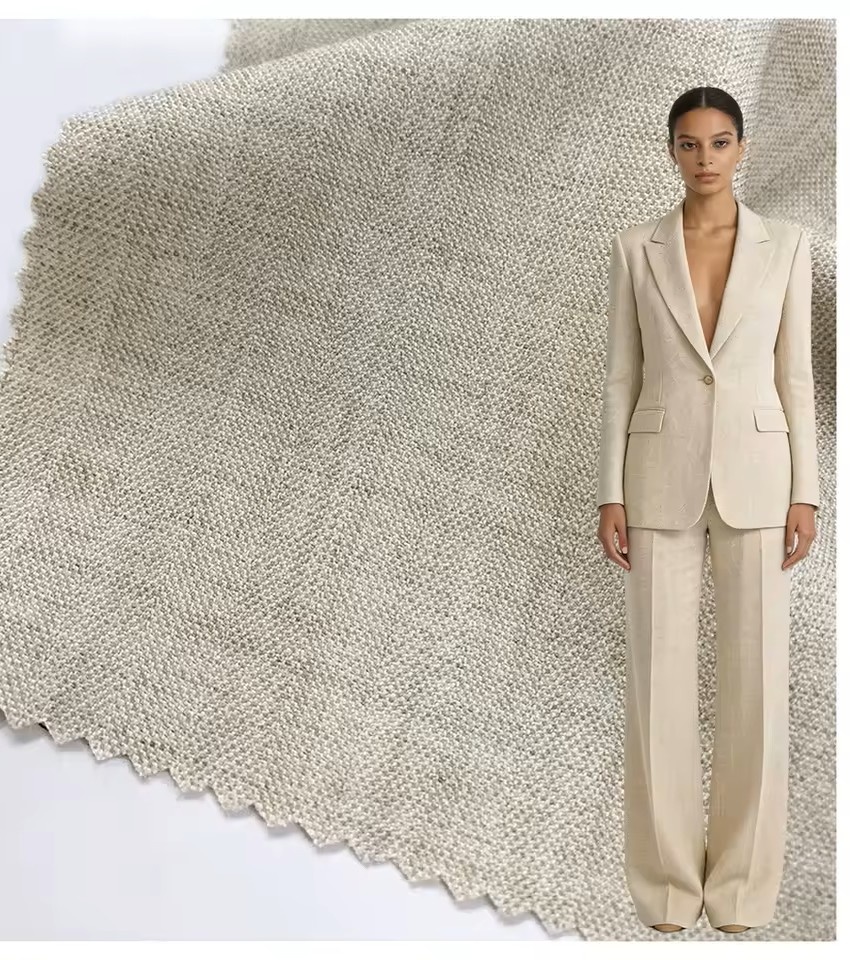 Stretch Herringbone Wool Blend Suiting Fabric